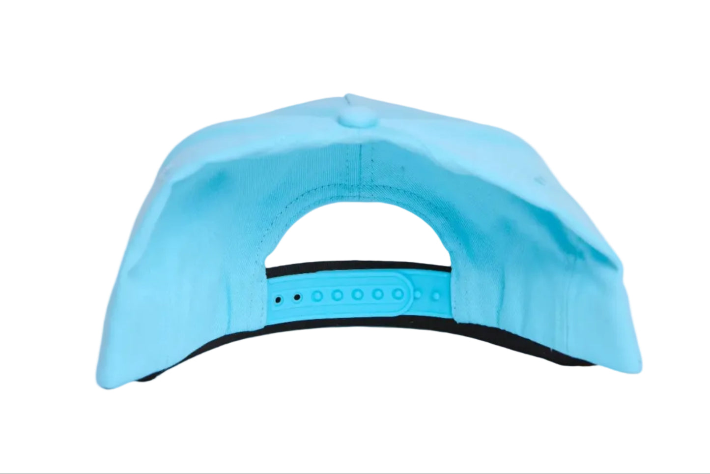 Light blue hat with a beach bus scene on the front patch