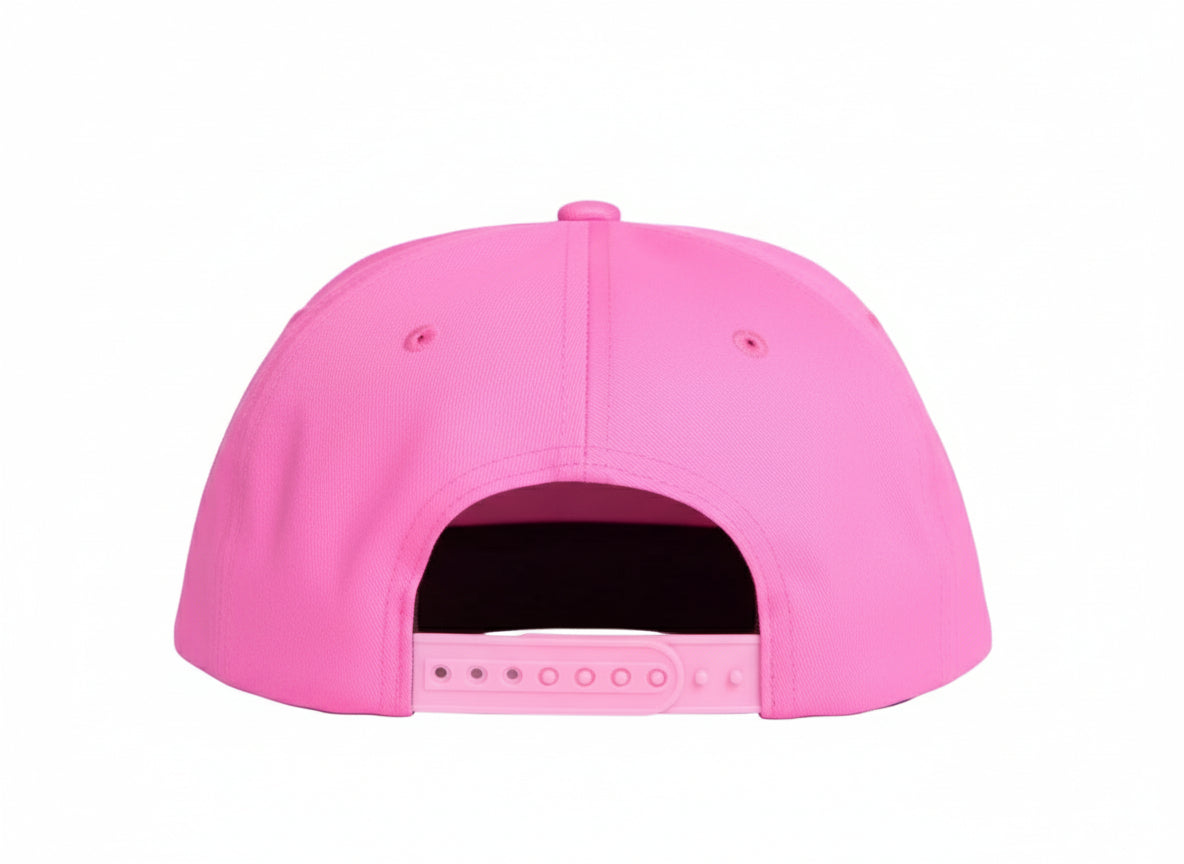 Light pink hat with a beach bus scene on the front patch