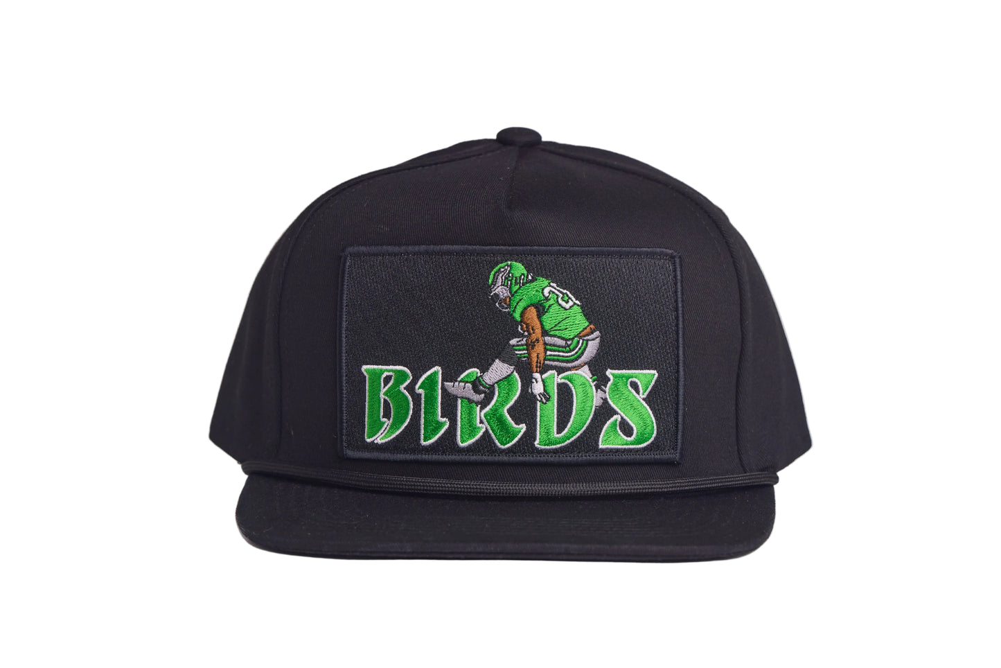 Black hat featuring Saquon Barkley in his iconic backwards hurdle