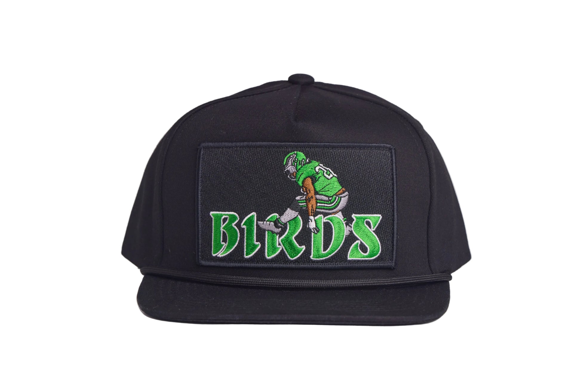 Black hat featuring Saquon Barkley in his iconic backwards hurdle