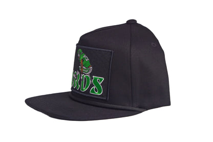 Black hat featuring Saquon Barkley in his iconic backwards hurdle