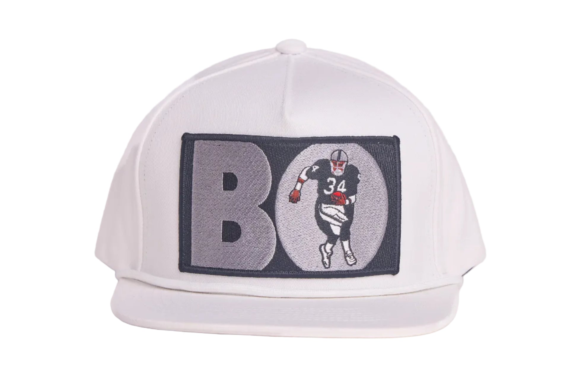 White hat with Bo Jackson patch on the front