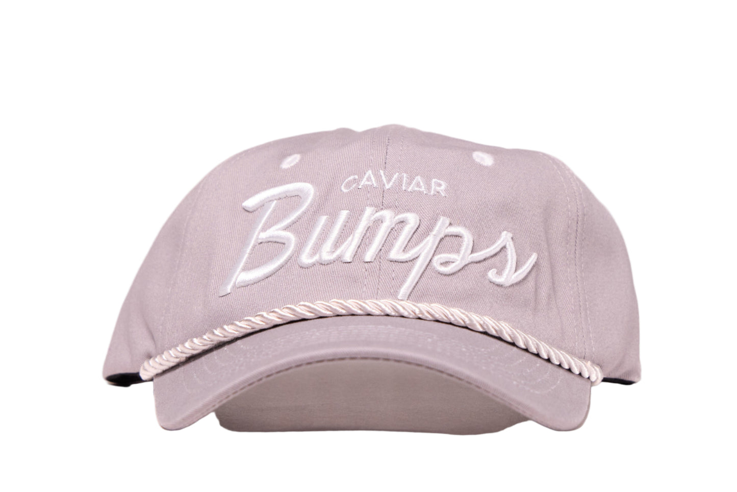 Gray Dad hat with 'Caviar Bumps' text on a white background
