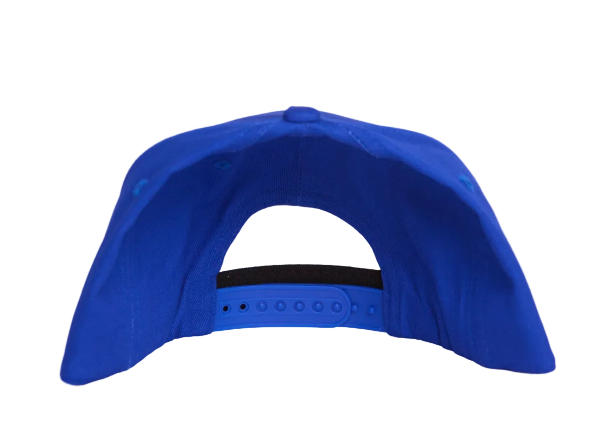 Blue hat with a patch featuring Aaron Donald celebrating a sack to win the Super Bowl