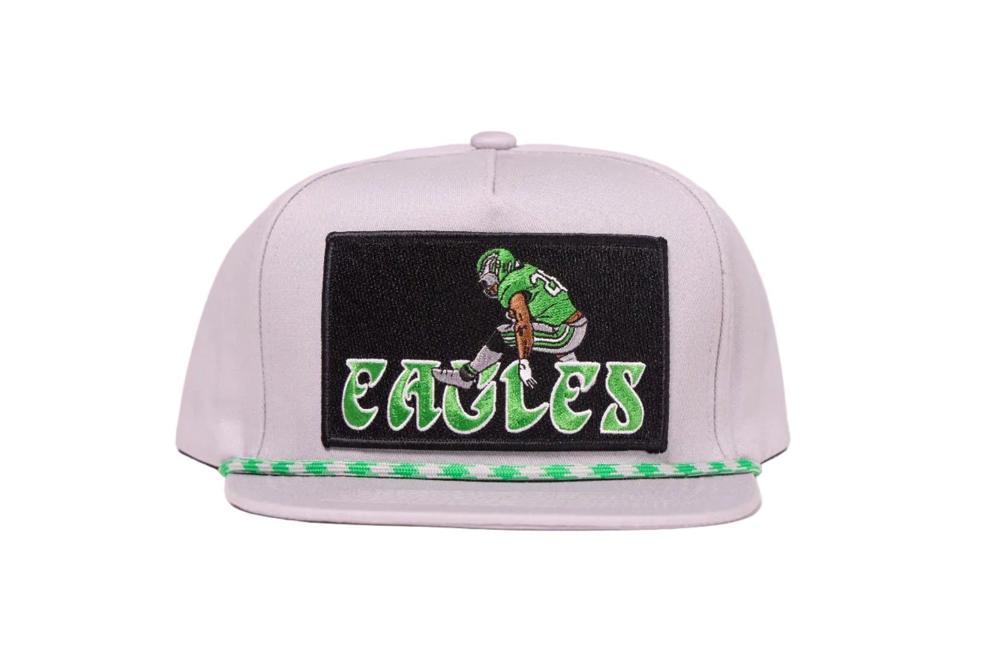 Grey hat featuring Saquon Barkley in his iconic backwards hurdle