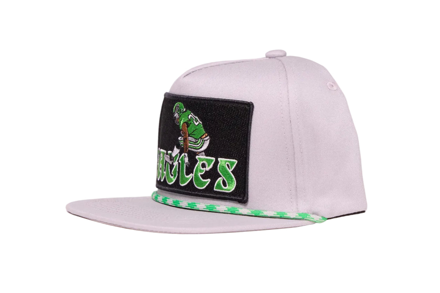 Grey hat featuring Saquon Barkley in his iconic backwards hurdle