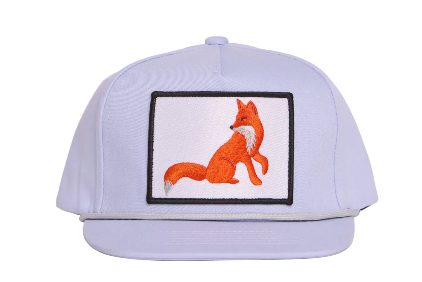 Grey hat with a regal fox in profile, looking back over it's shoulder