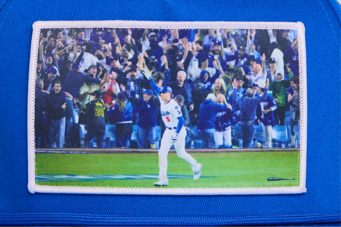 Blue hat featuring a patch of Freddie Freeman's iconic walk-off Grand Slam