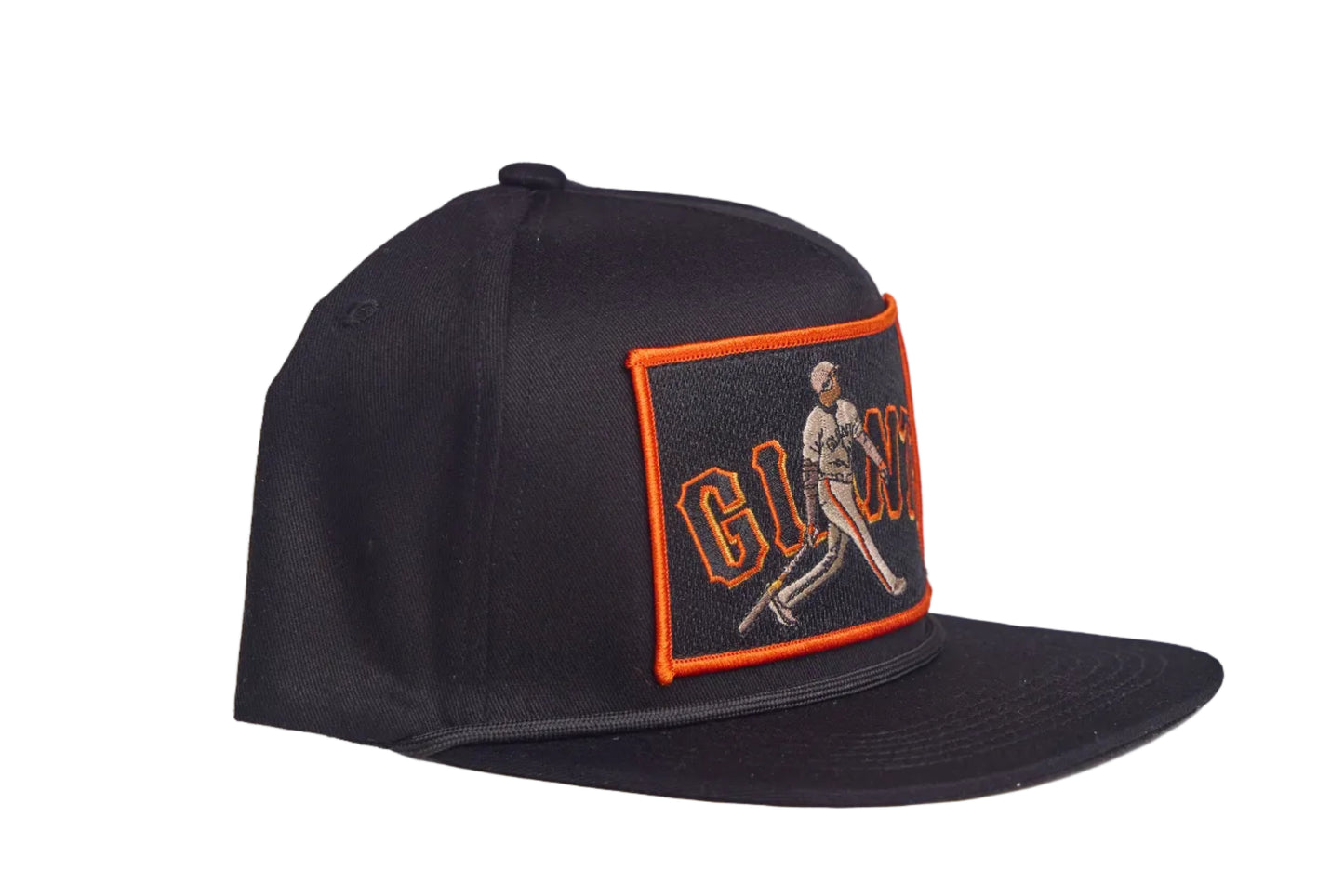 Black flat-bill hat featuring Barry Bonds