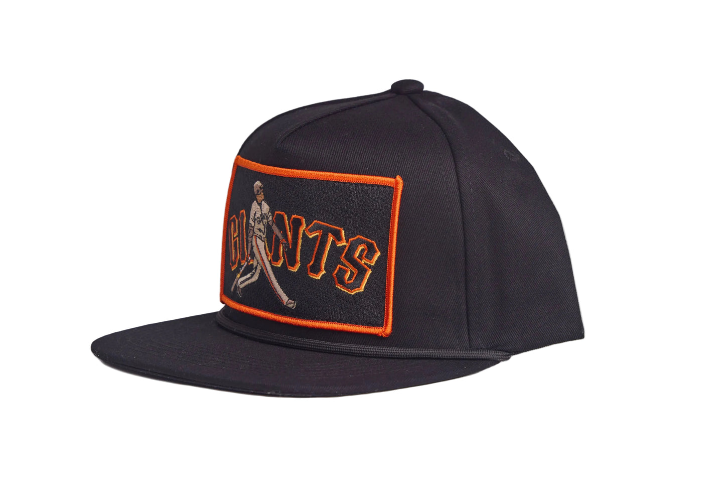 Black flat-bill hat featuring Barry Bonds