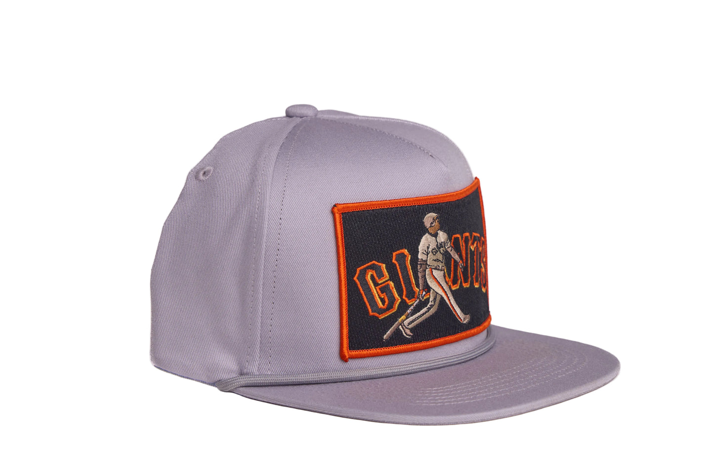 Grey flat-bill hat featuring Barry Bonds
