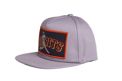 Grey flat-bill hat featuring Barry Bonds