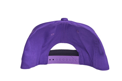 Purple flat-billed hat with a scenic patch featuring mountains and flowers from the southern coast of Iceland