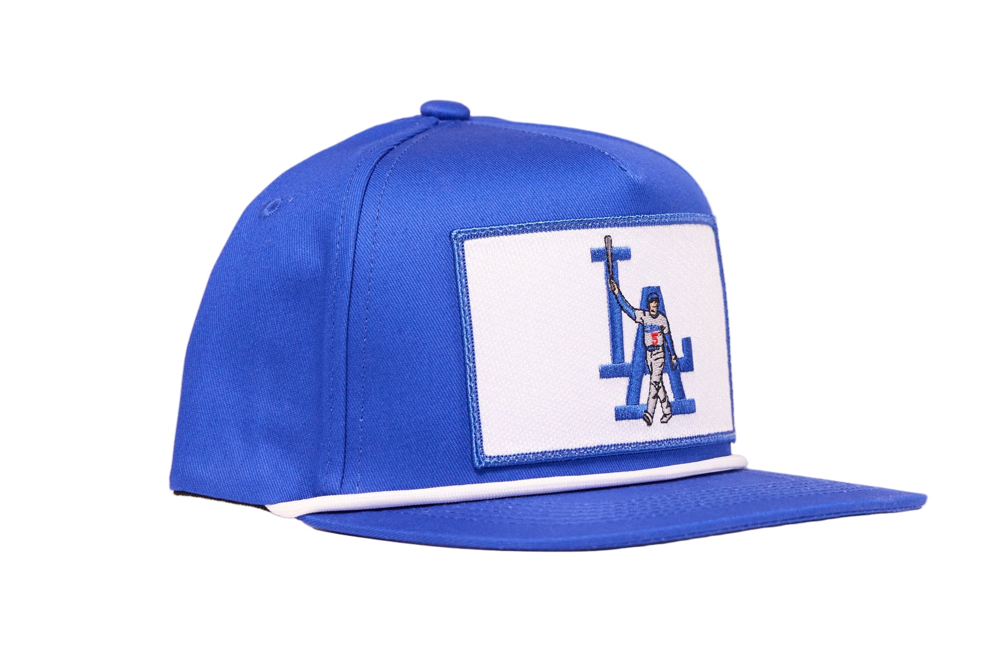 Blue baseball cap featuring a Los Angeles home run