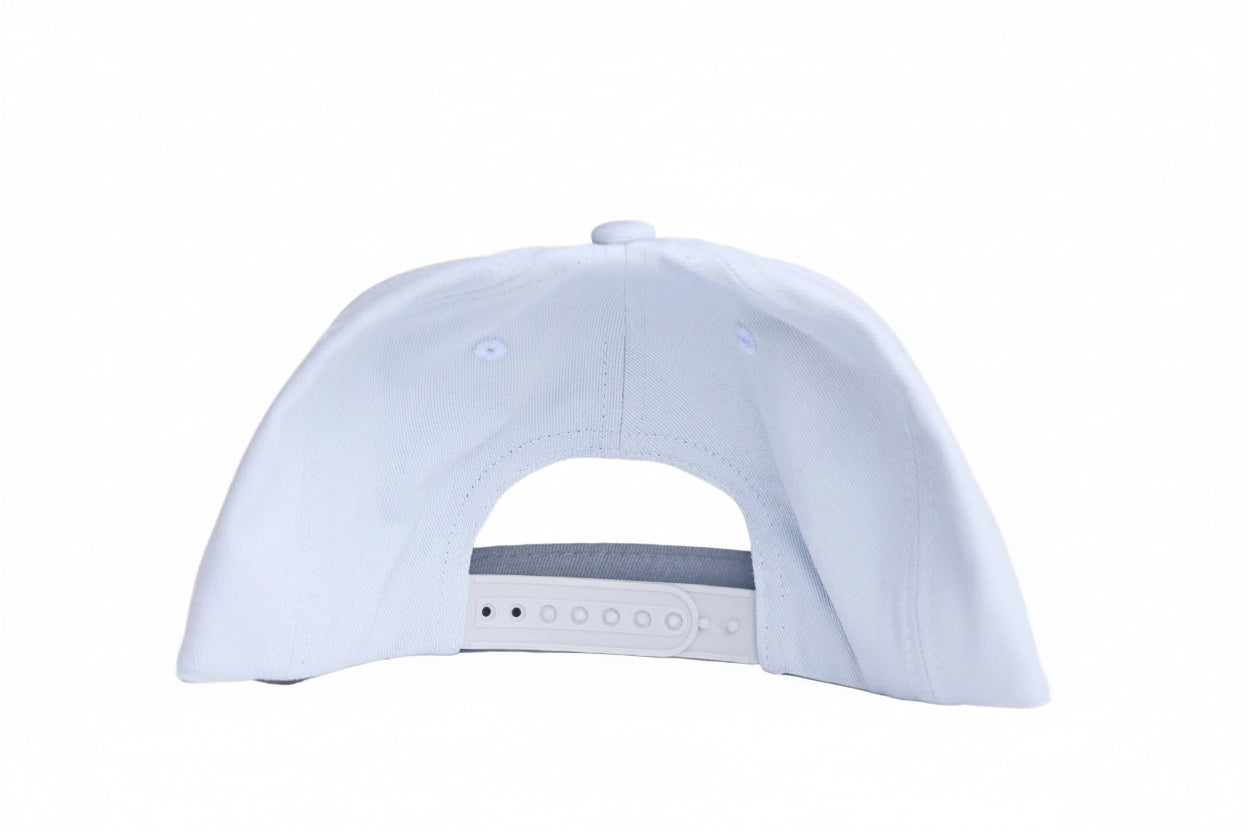 Grey flat-bill hat with thunder cloud and lightning embroidery