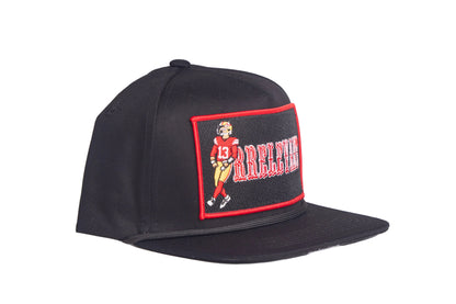 Black flat-bill hat with Brock Purdy Mr. Irrelevant patch