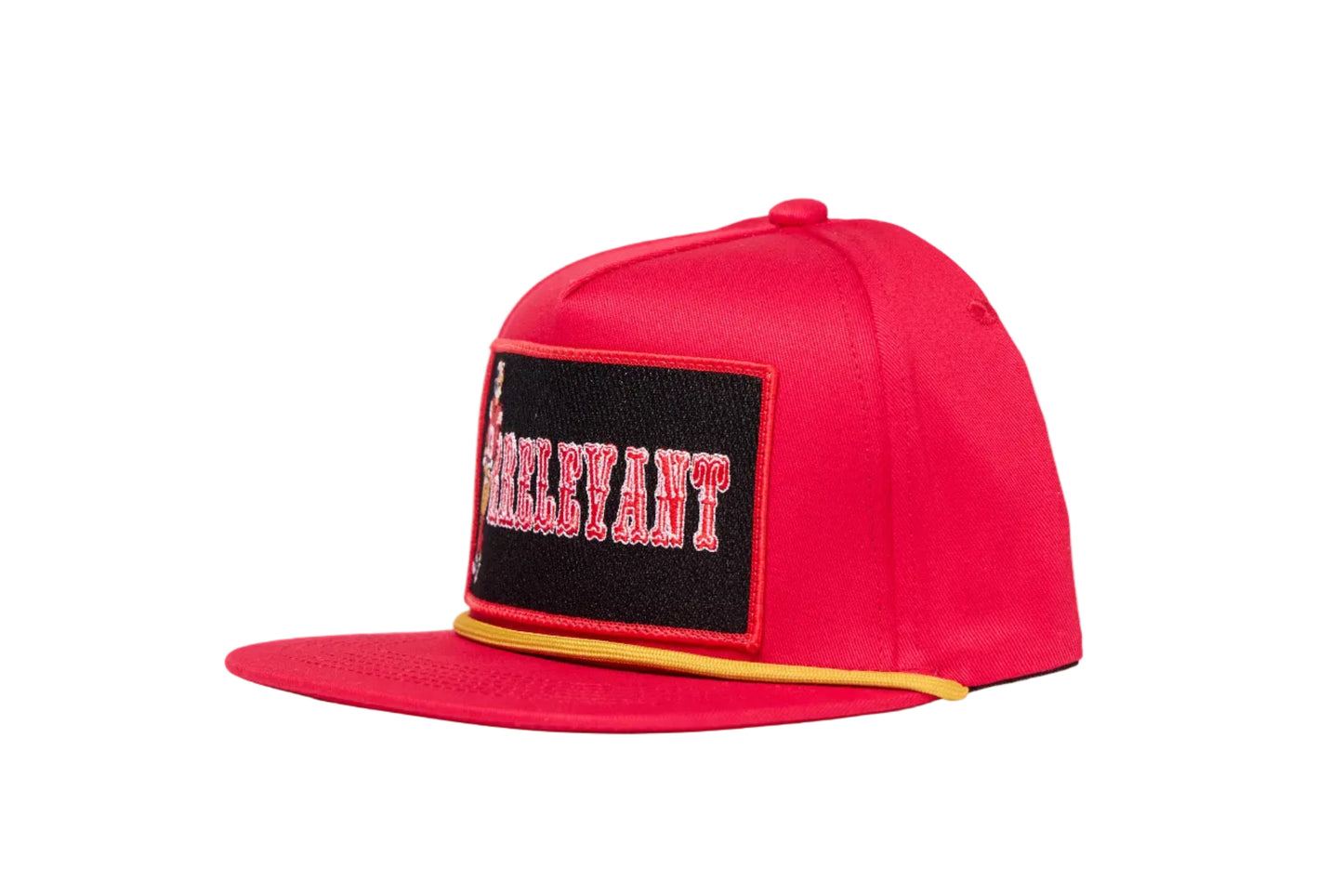 Red flat-bill hat with Brock Purdy Mr. Irrelevant patch