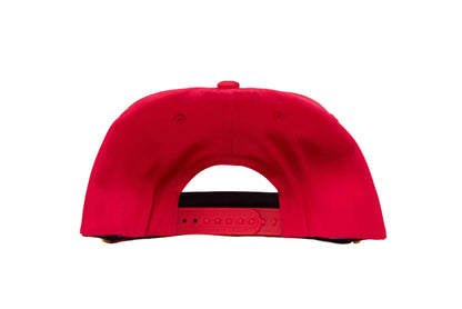 Red flat-bill hat with Brock Purdy Niners design patch