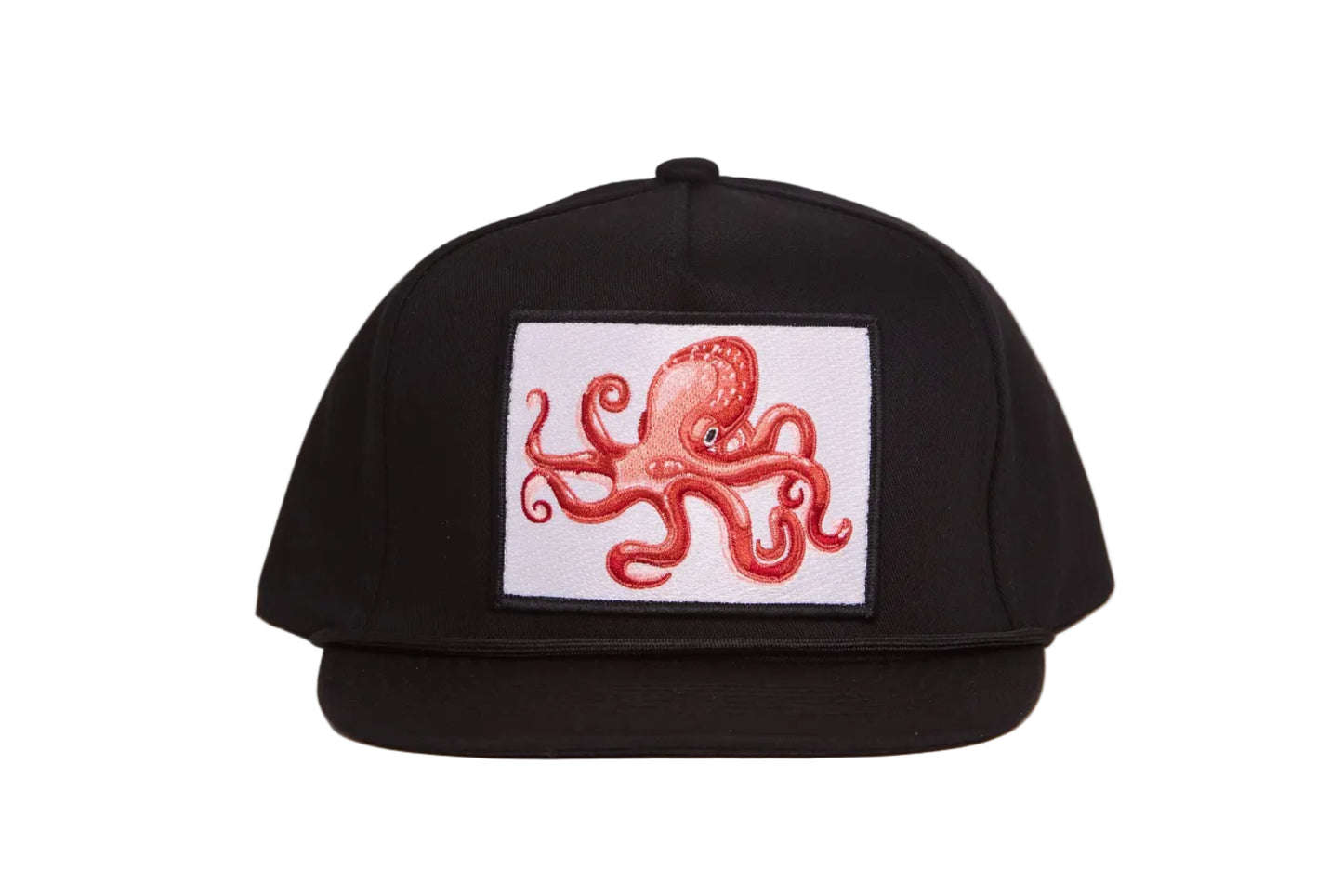 Black grey flat-bill hat with an octopus patch
