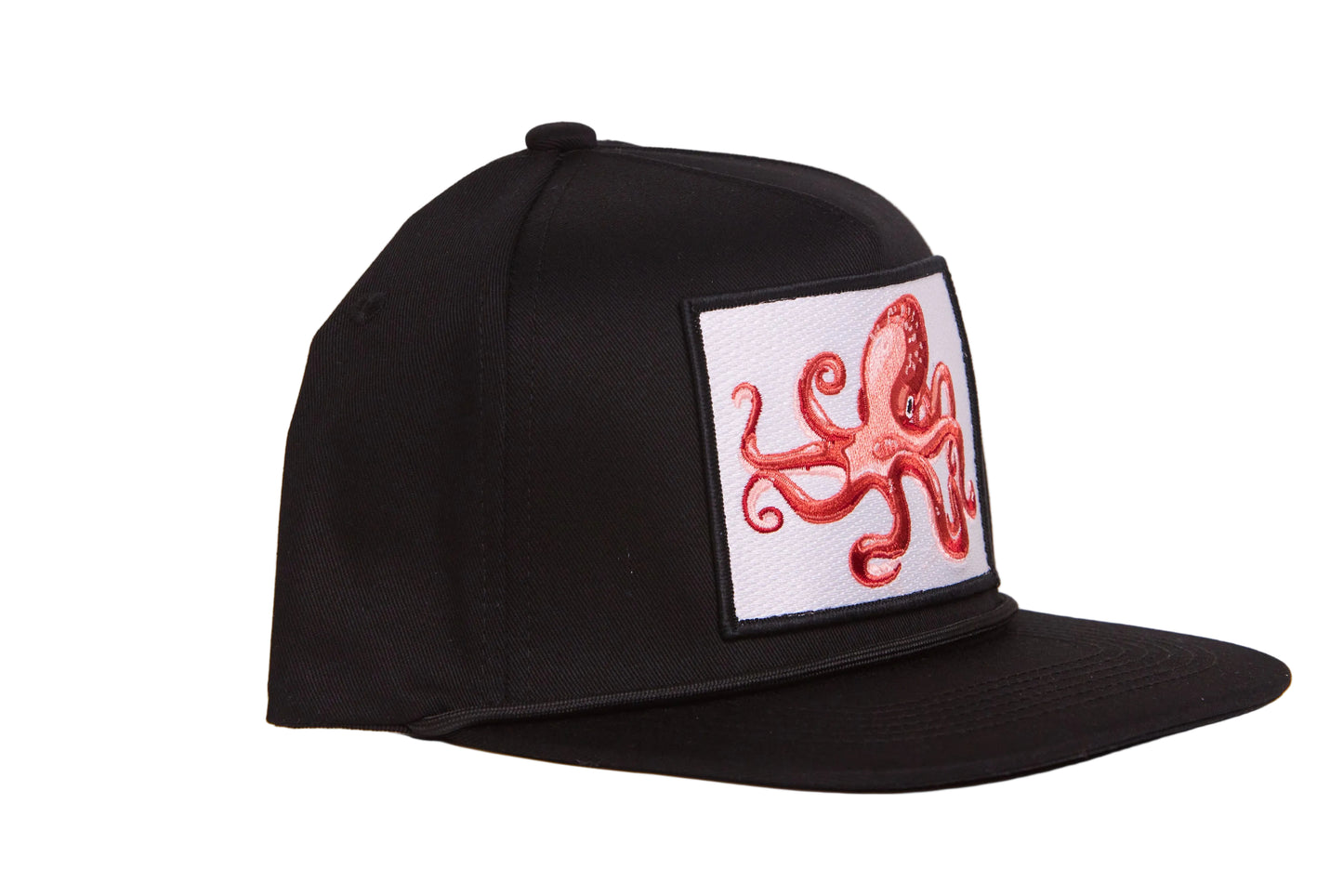 Black grey flat-bill hat with an octopus patch