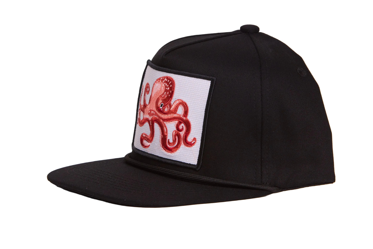 Black grey flat-bill hat with an octopus patch