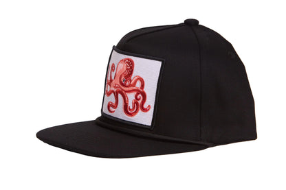 Black grey flat-bill hat with an octopus patch