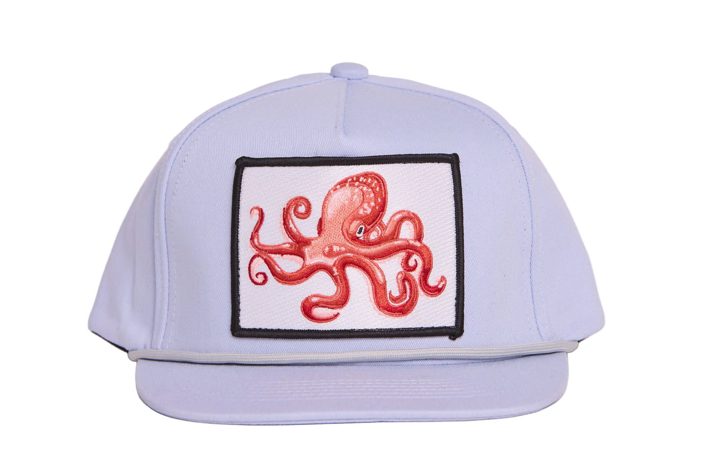 Light grey flat-bill hat with an octopus patch