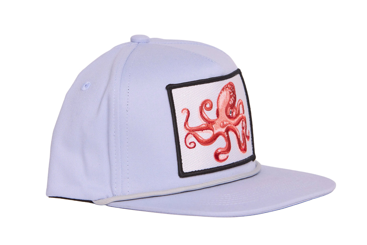 Light grey flat-bill hat with an octopus patch