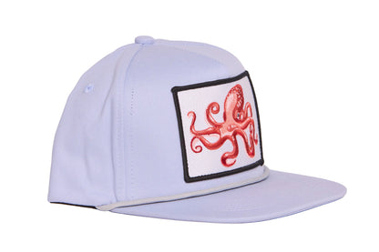 Light grey flat-bill hat with an octopus patch