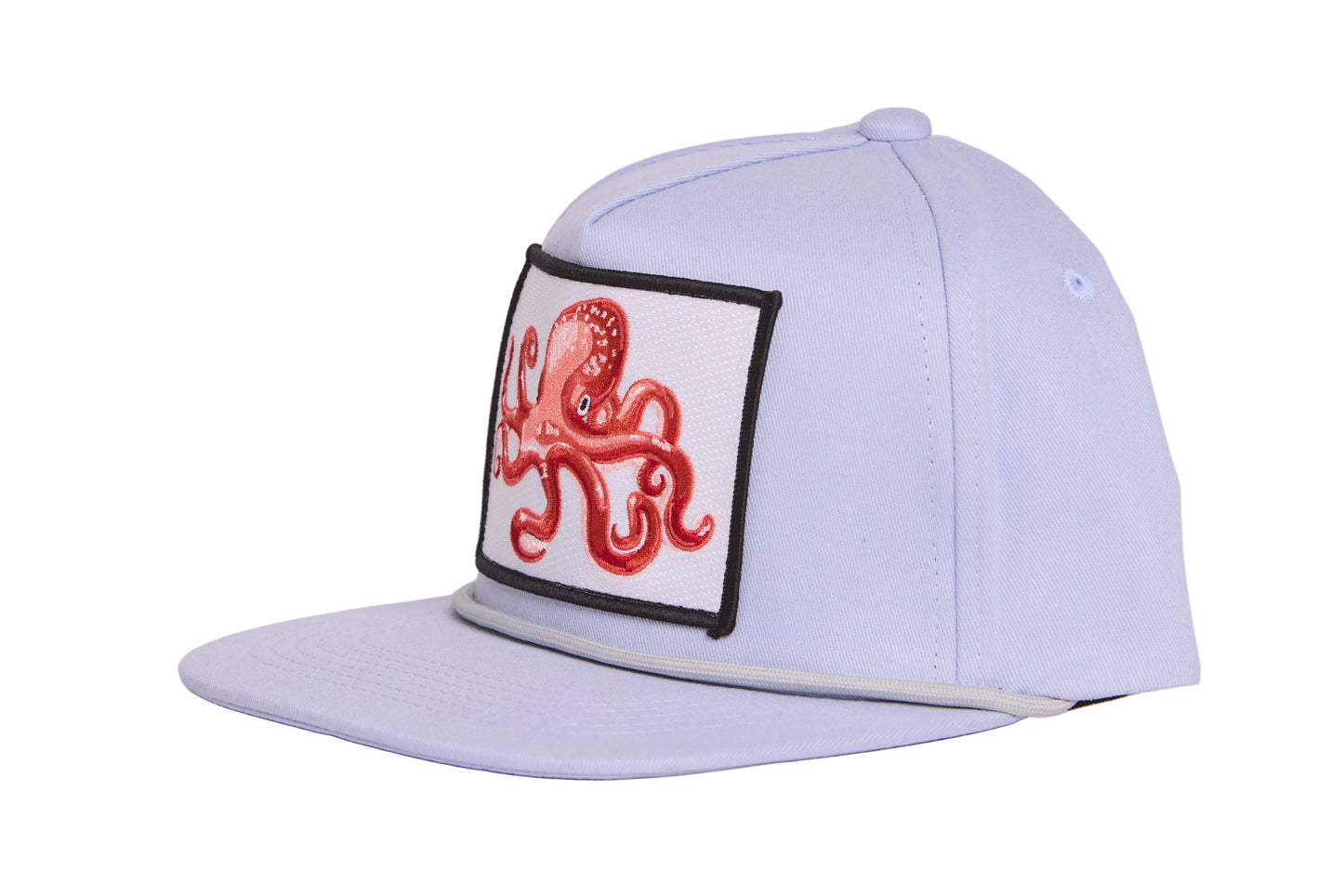 Light grey flat-bill hat with an octopus patch