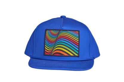 Blue hat with a Rainbow wave design patch