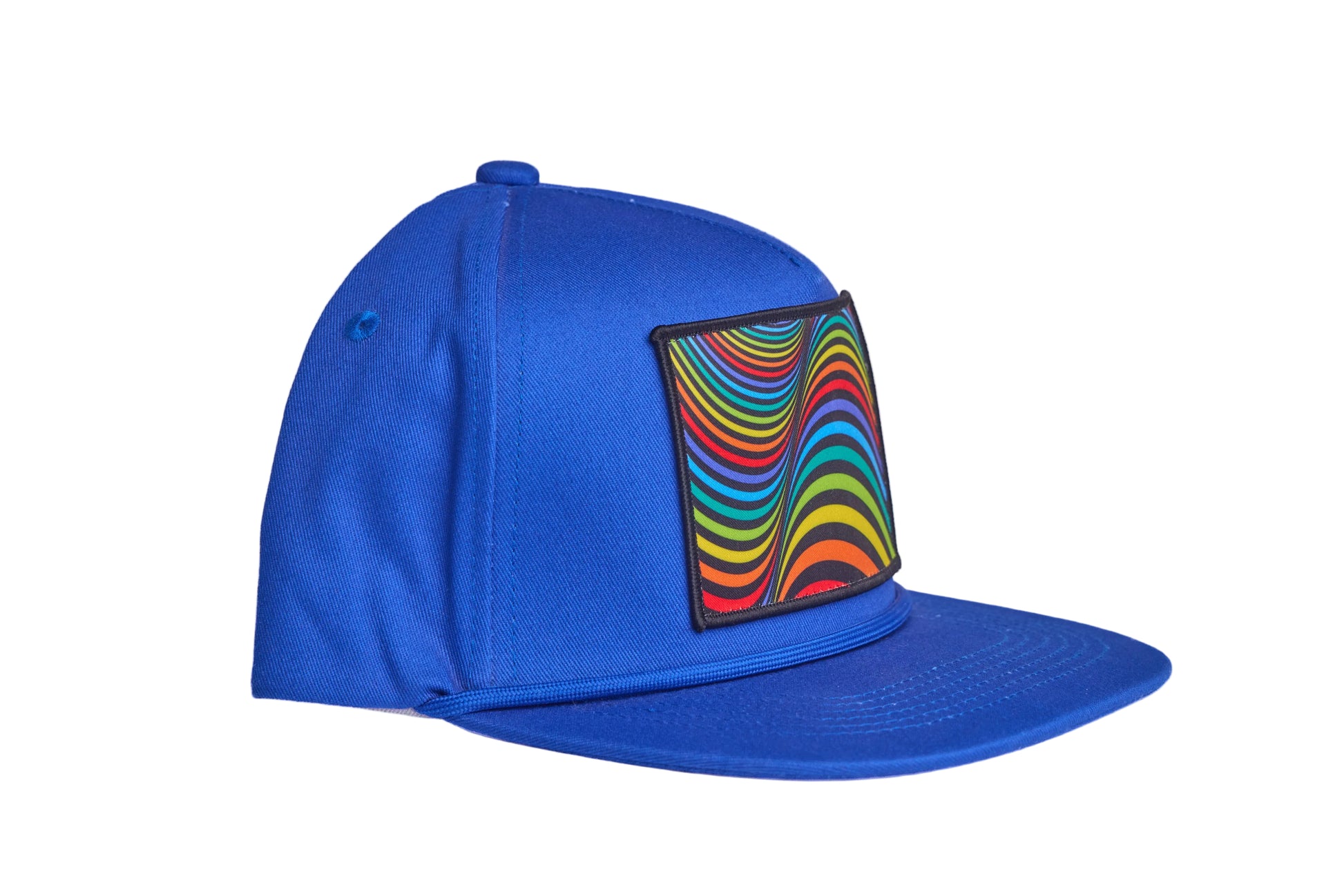 Blue hat with a Rainbow wave design patch