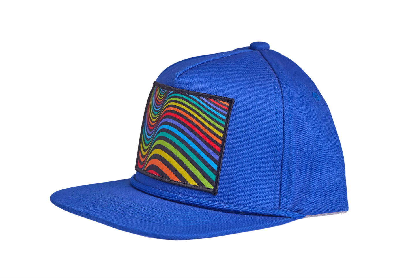 Blue hat with a Rainbow wave design patch