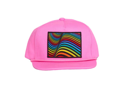 Pink hat with a Rainbow wave design patch