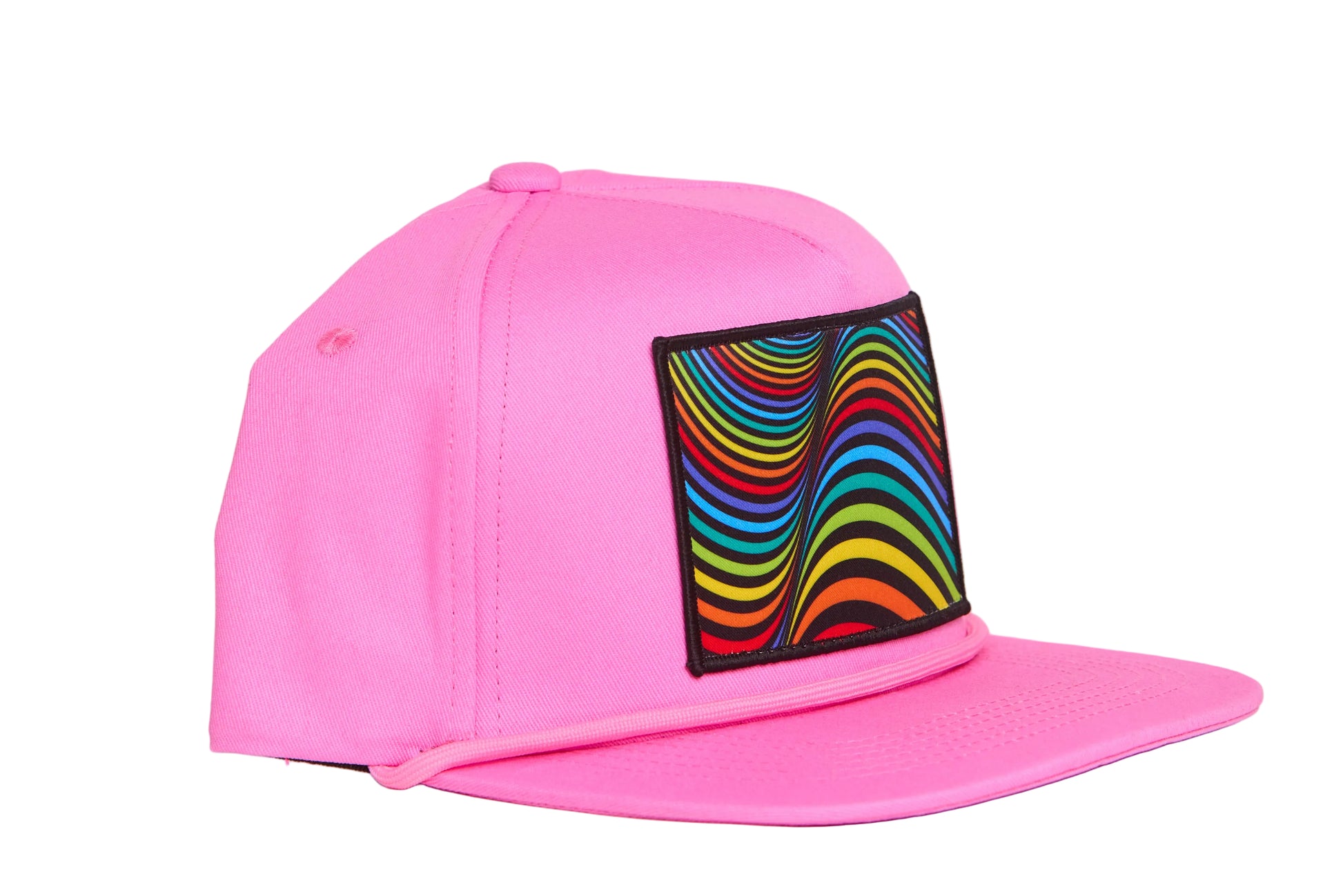 Pink hat with a Rainbow wave design patch