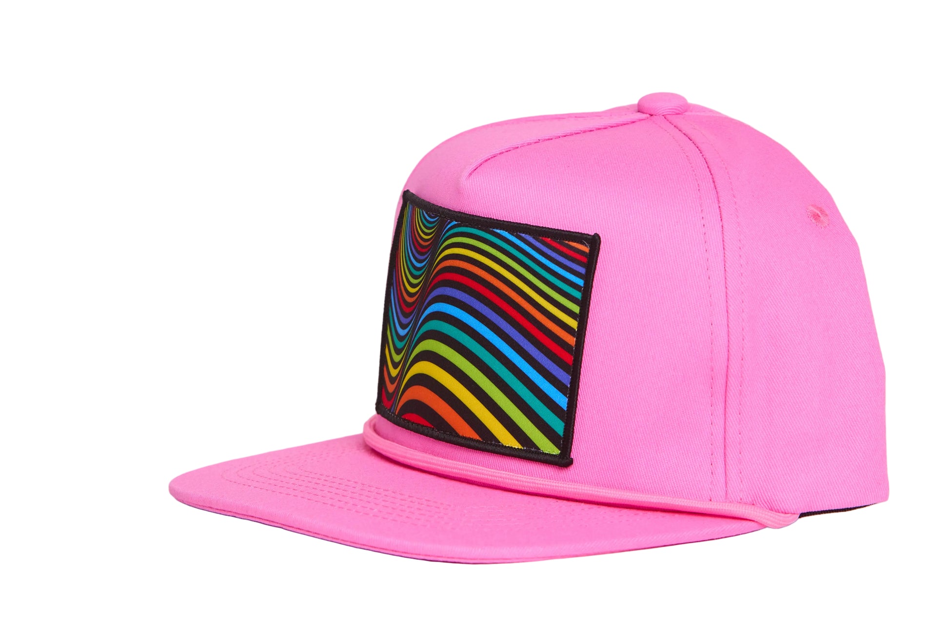 Pink hat with a Rainbow wave design patch