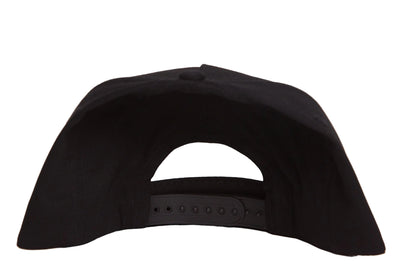 Black flat-bill hat with a wildly colorful rave-like design