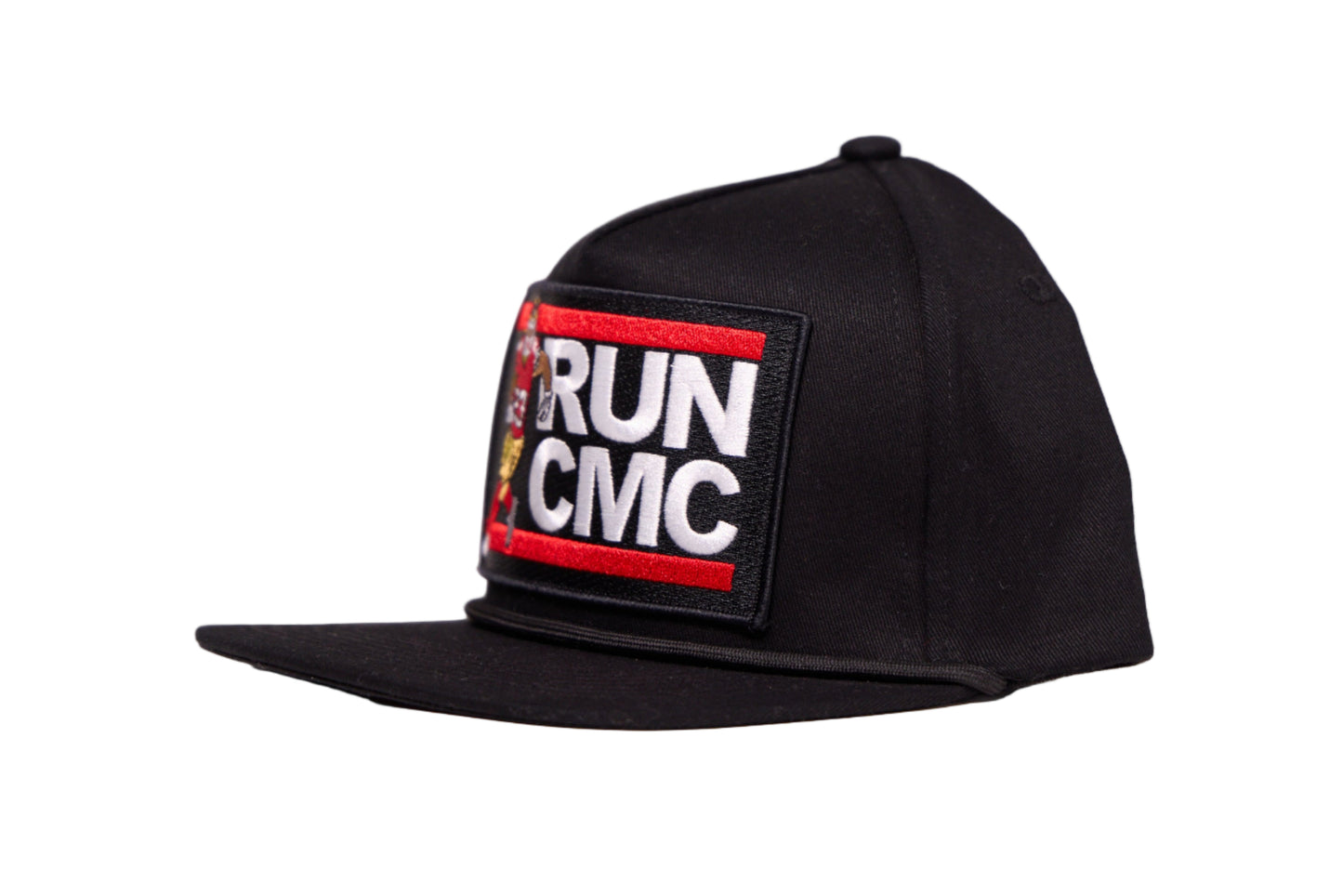 Black flat-bill hat with 'RUN CMC' logo