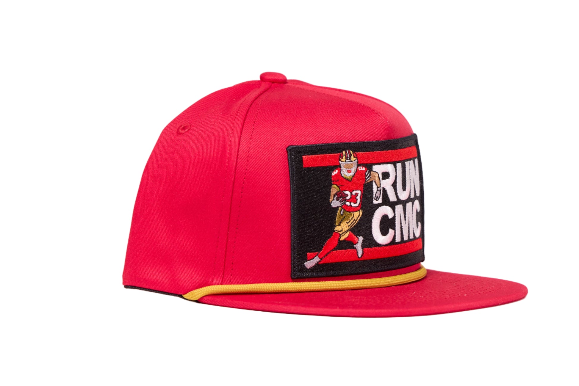 Red flat-bill hat with 'RUN CMC' logo