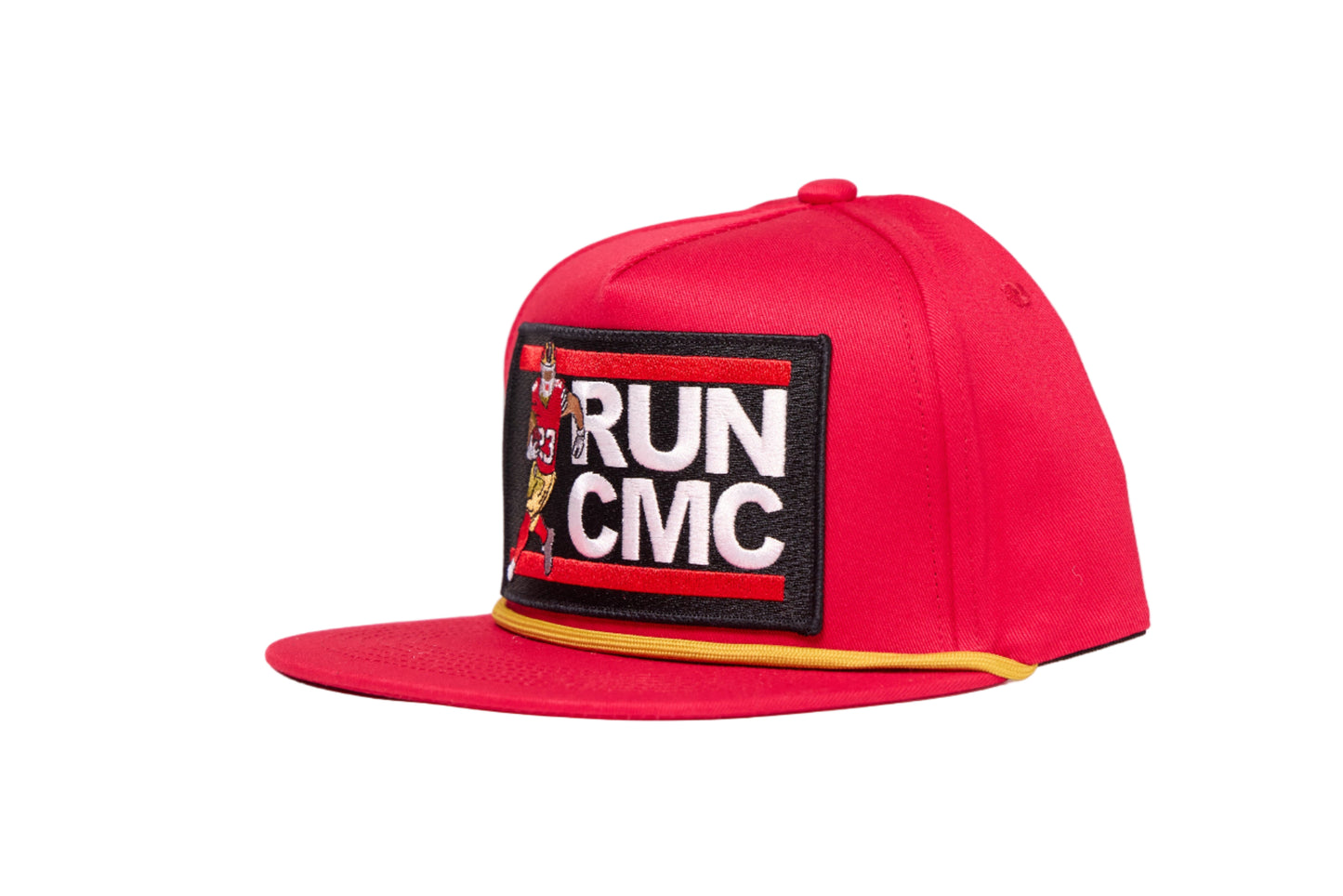 Red flat-bill hat with 'RUN CMC' logo