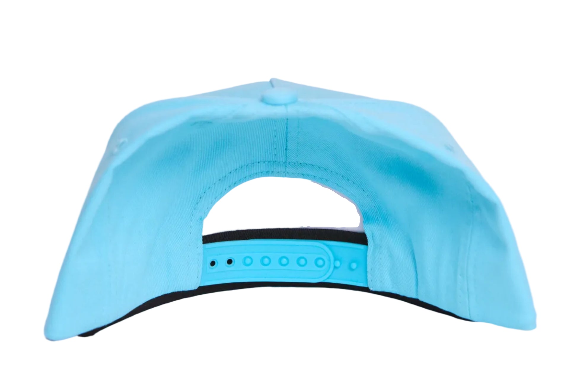 Turquioise ball cap with a light blue embroidered patch featuring a seagull design