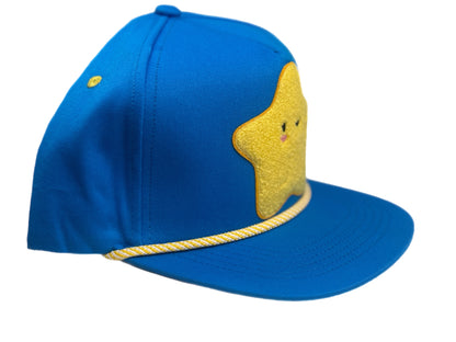 Blue cap with a yellow chenille star-shaped design