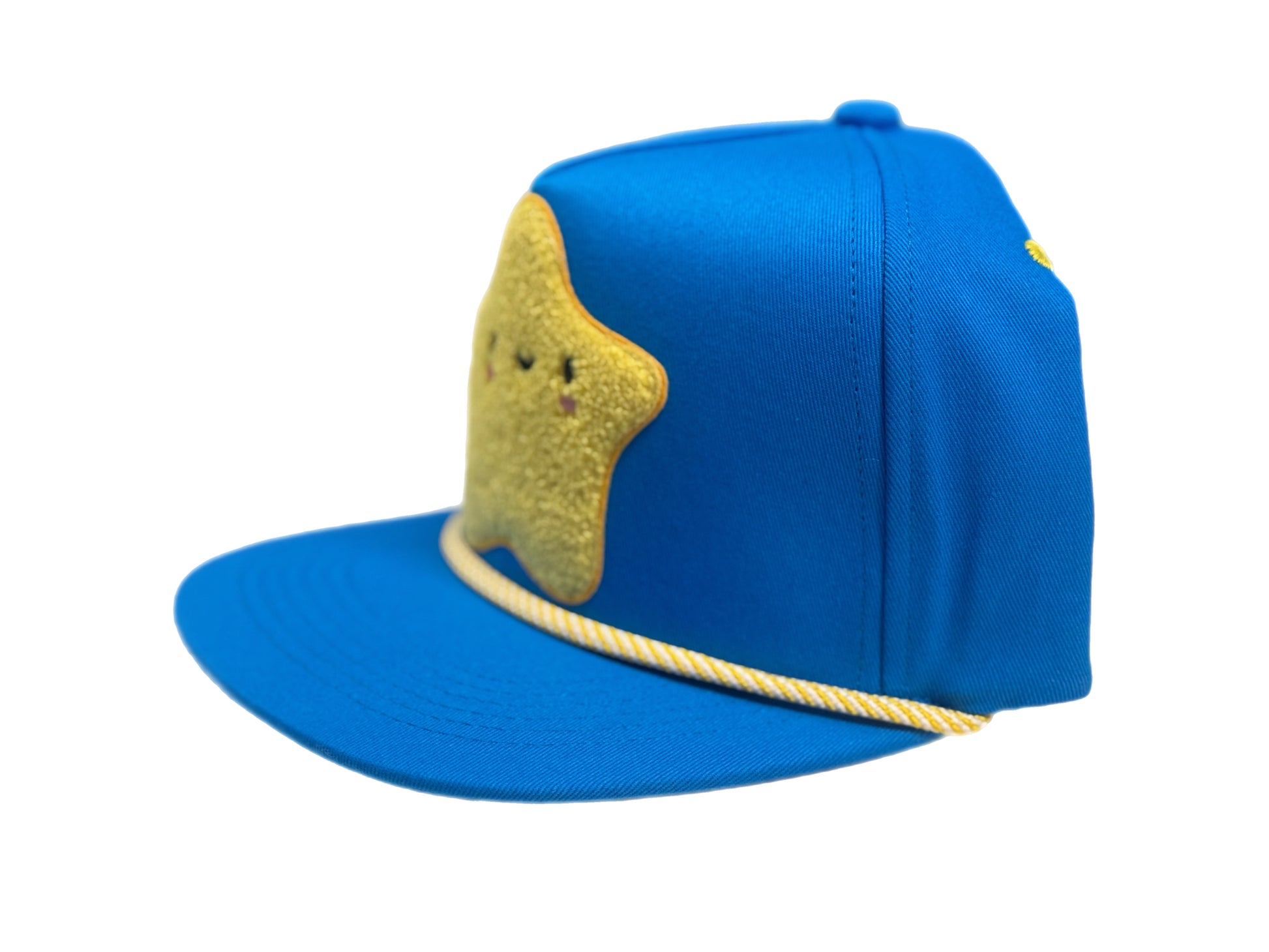 Blue cap with a yellow chenille star-shaped design