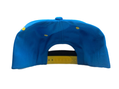 Blue cap with a yellow chenille star-shaped design