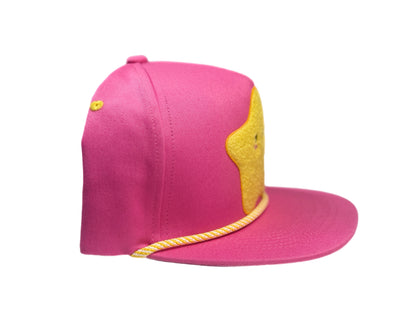 Pink cap with a yellow chenille star-shaped design