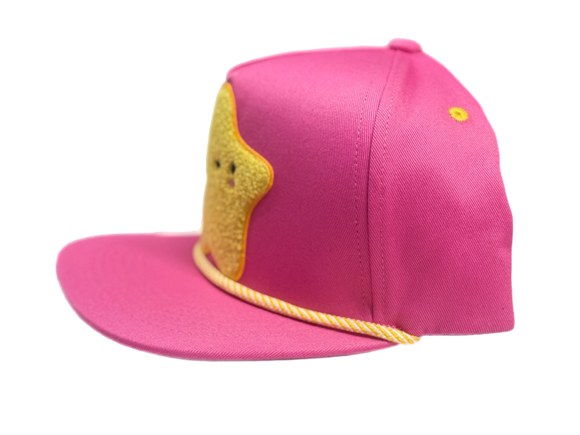 Pink cap with a yellow chenille star-shaped design