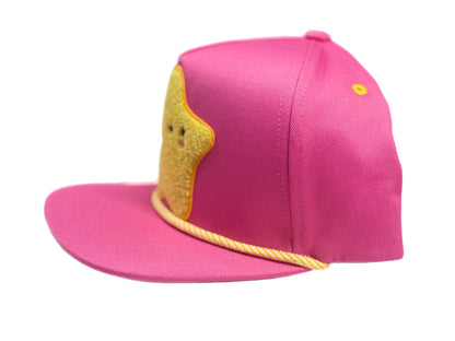 Pink cap with a yellow chenille star-shaped design