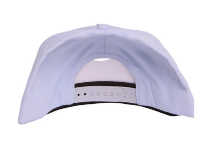 The back view of a light grey snapback cap on a solid white background.
