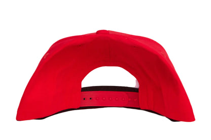 Red flat bill hat with a taco cartoon character giving a number one hand gesture