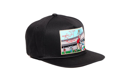 Black hat with embroidered patch design of The Catch